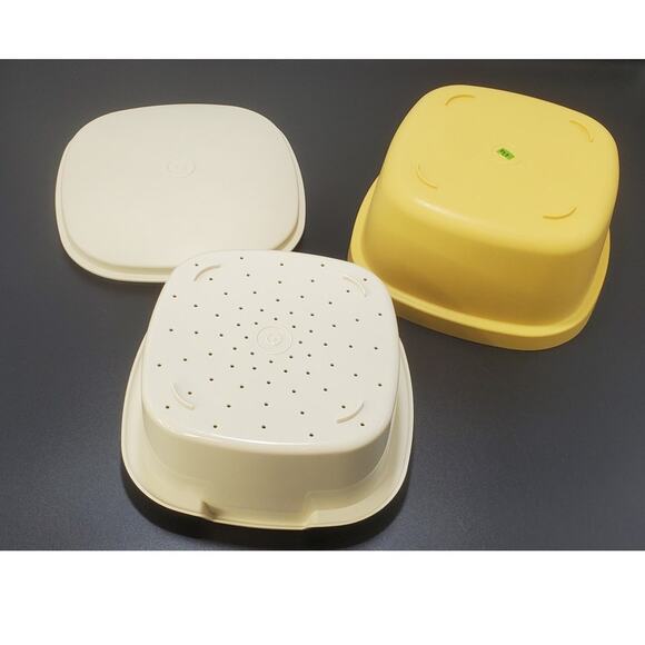 VTG Tupperware HARVEST GOLD 3pc Steam n Store Container w/Insert 887, 888, 889 - Picture 2 of 4